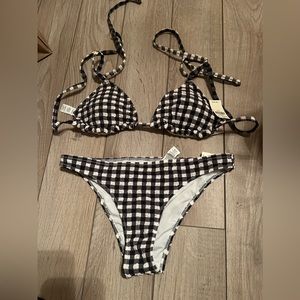 plaid bikini, tops is a small, bottoms are xs